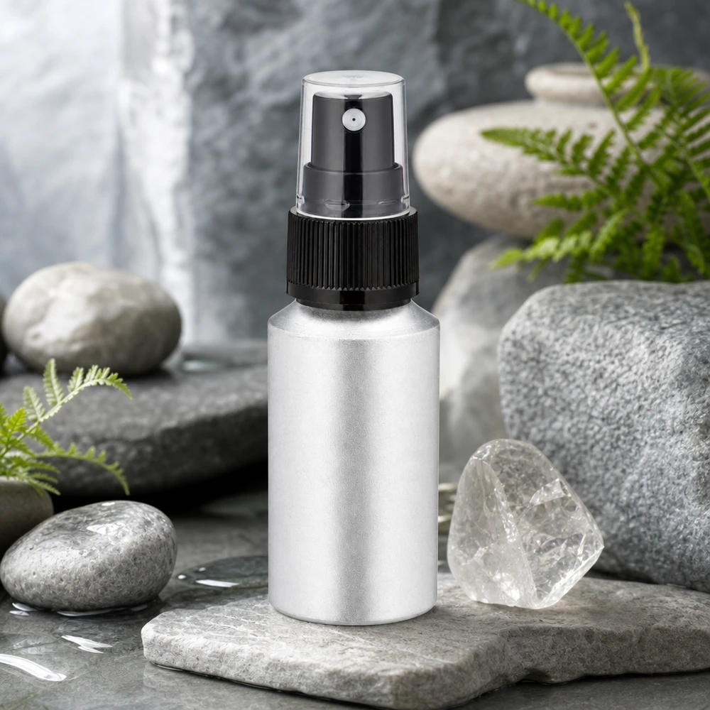 Vaporisateur professionnel de 30 ml en aluminium avec tête de pompe noire ergonomique