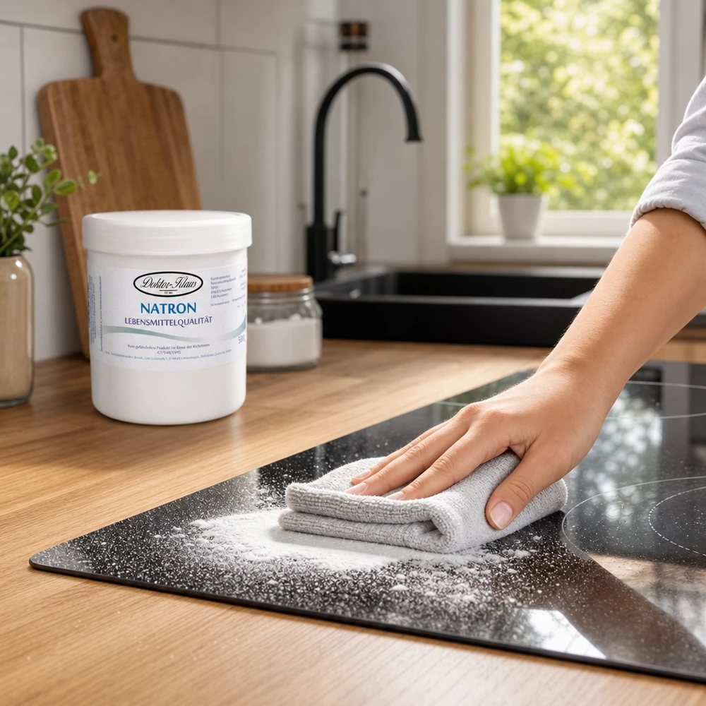 Bicarbonate de soude Docteur Klaus 500g poudre pour nettoyer les plaques de cuisson et les surfaces dans la cuisine