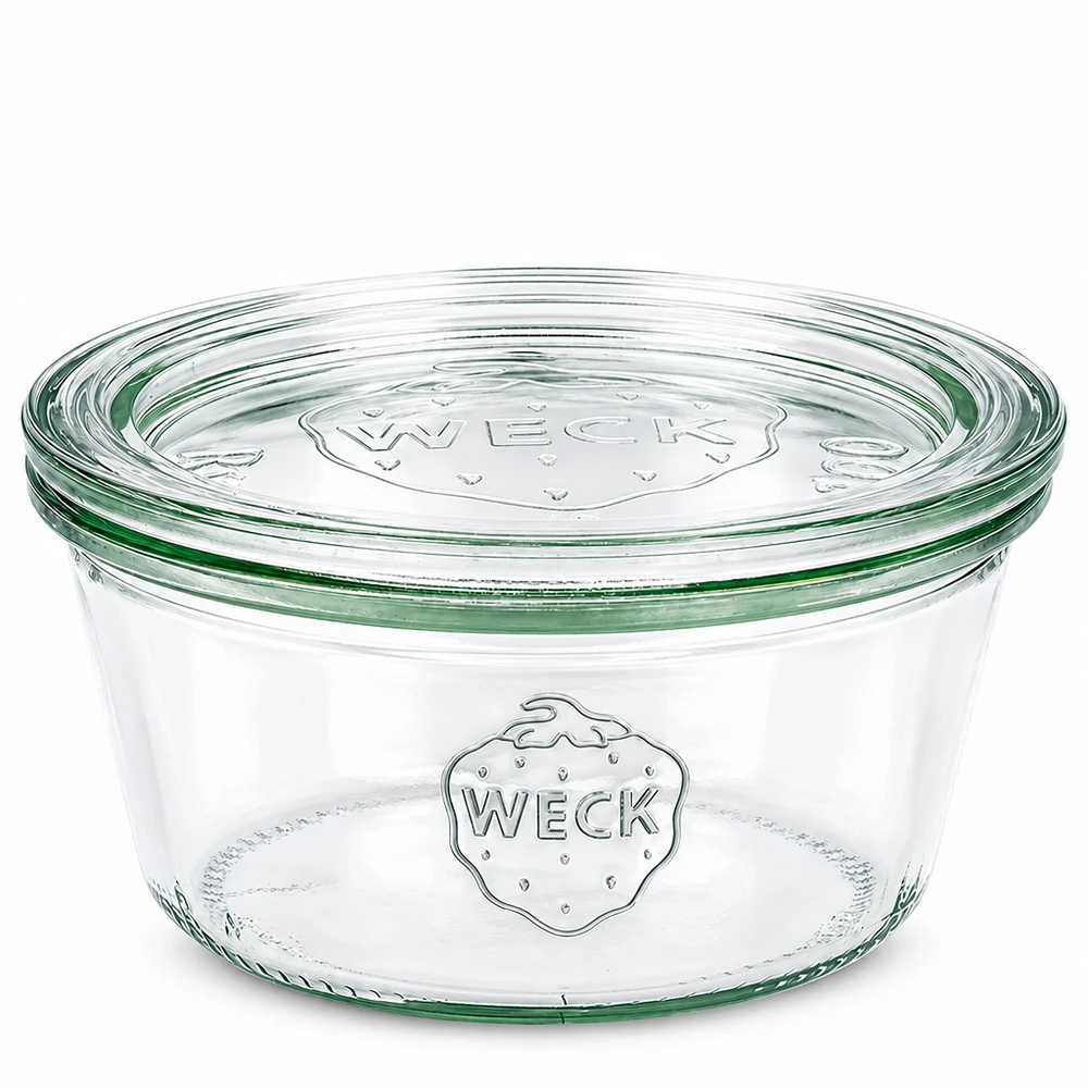 Bocal WECK RR100 de 290 ml, à bord évasé et couvercle en verre WECK Bocal 290ml bas avec couvercle en verre RR100 Bocal transparent pour la conservation et le stockage