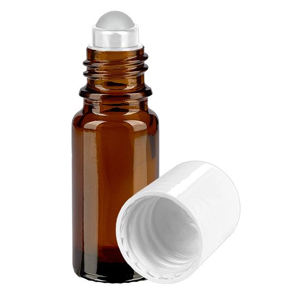 Flacon de pharmacie brun 10ml Roll-On bouchon blanc Flacon de pharmacie brun 10ml Roll-On bouchon blanc
