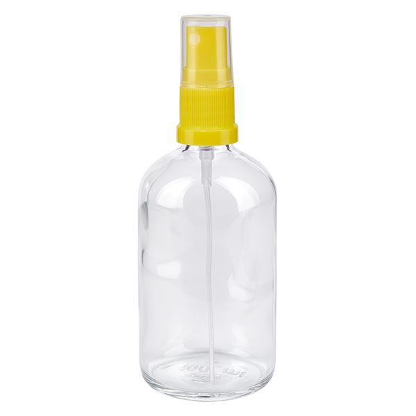 Flacon de pharmacie transparent 100ml embout spray jaune Flacon de pharmacie transparent 100ml embout spray jaune