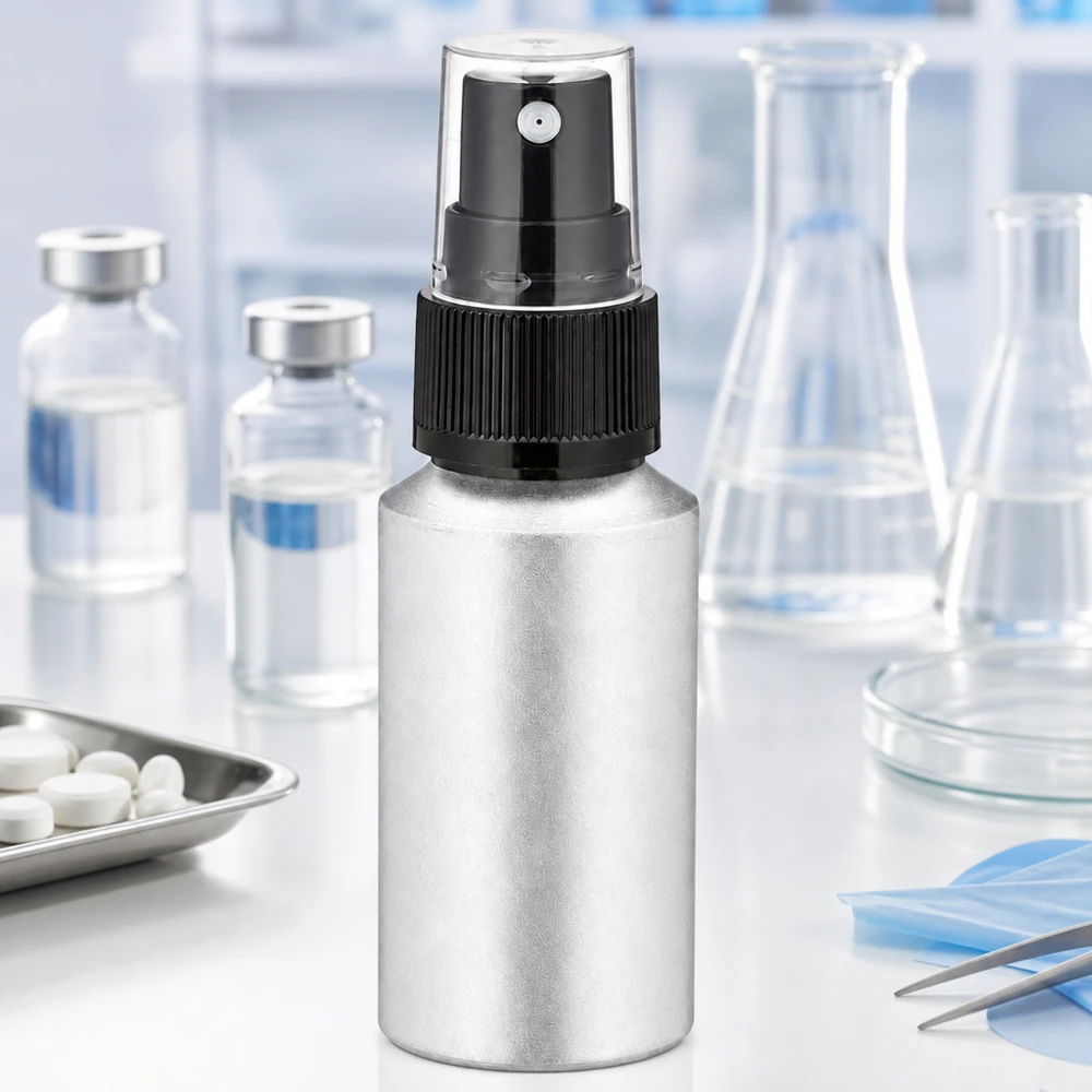 Bouteille en aluminium de 30 ml avec finition mate et système de pulvérisation précis pour une utilisation professionnelle