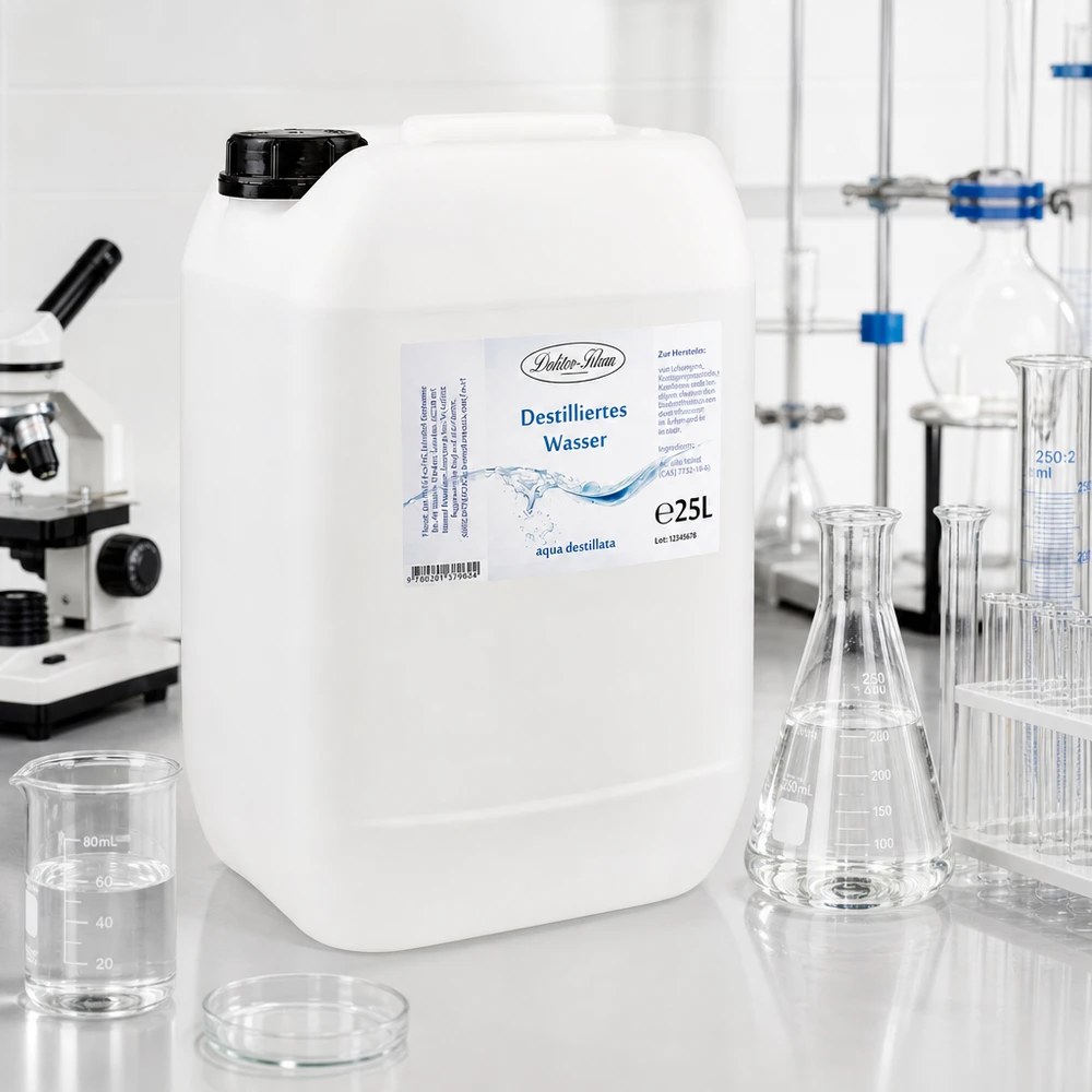 Eau distillée 25L Doktor-Klaus en forme de bidon pratique pour un stockage et un transport faciles