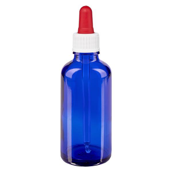 Flacon bleu 50 ml + pipette rouge et blanche standard Flacon bleu 50 ml + pipette rouge et blanche standard