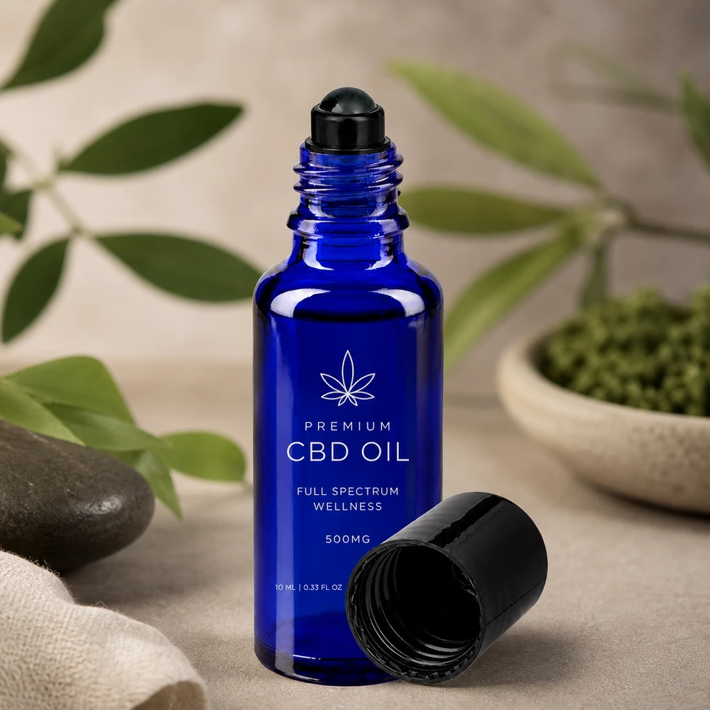 Flacon de déodorant en verre bleu 30 ml, déo à bille vide Flacon roll-on de 10 ml en verre d'apothicaire bleu cobalt, muni d'une bille noire, pour huile de CBD