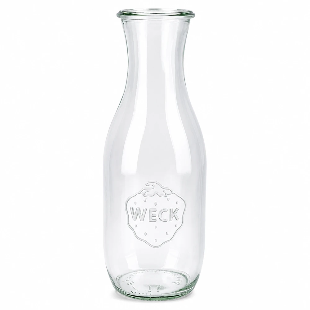 Bouteille à jus WECK RR60 de 1 062 ml WECK Bouteille de jus de fruits 1062ml RR60 en verre transparent avec logo gravé et large ouverture pour les jus et les boissons