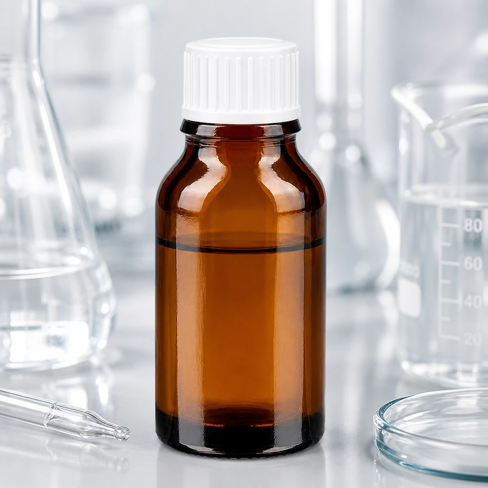 Flacon en verre brun 15ml avec bouchon à vis blanc St Flacon de pharmacie marron de 15 ml muni d'un bouchon de sécurité blanc pour enfants, utilisé en milieu de laboratoire