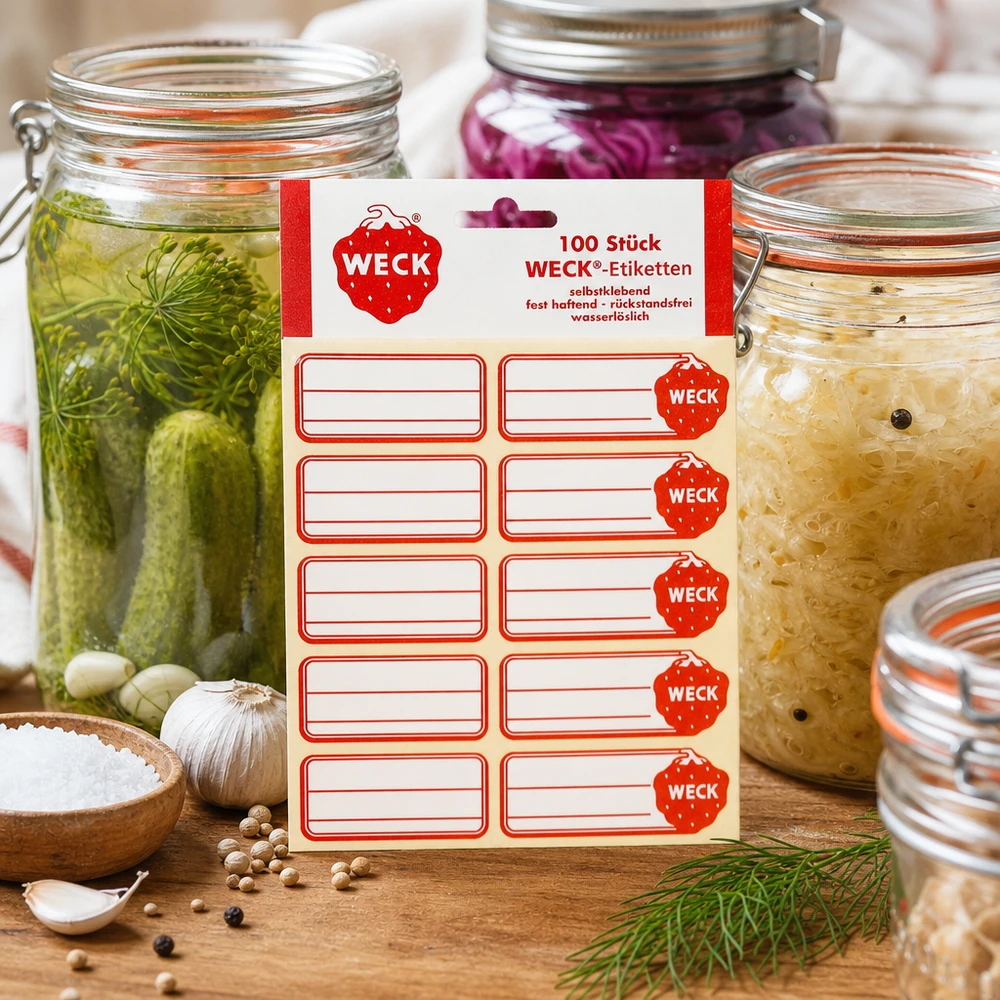 WECK Étiquettes 100 pièces Pack entre cornichons marinés Choucroute en conserve avec aneth ail épices cuisine