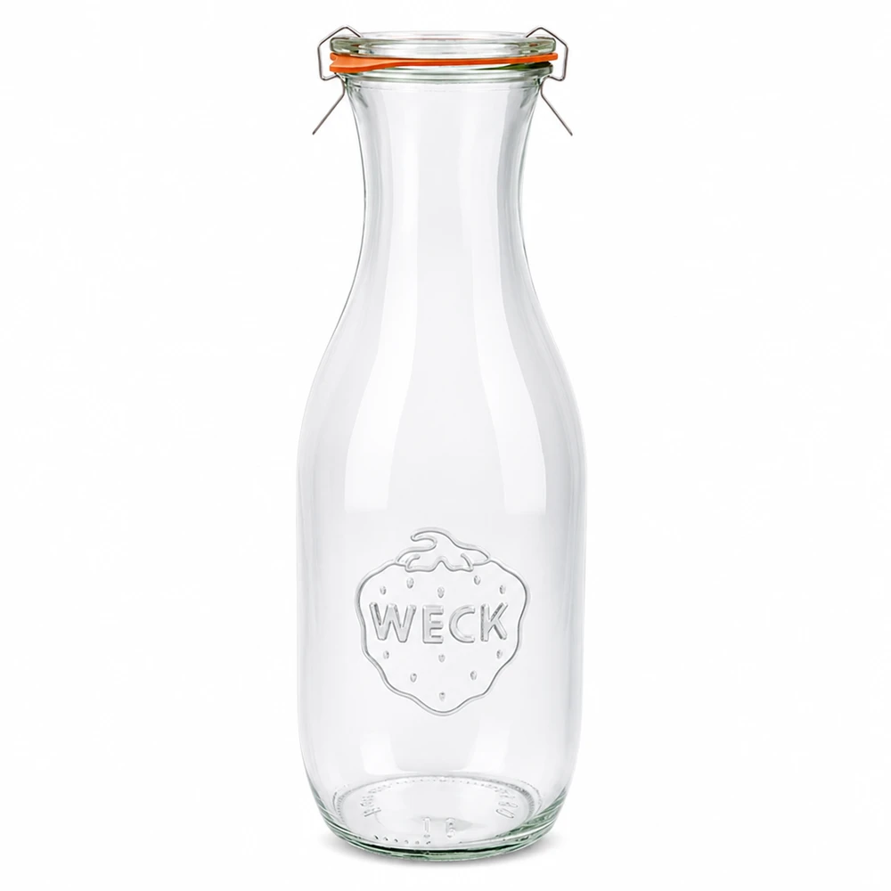 WECK Bouteille de jus 1062ml en verre avec fermeture à étrier et anneau en caoutchouc complet RR60 clair transparent