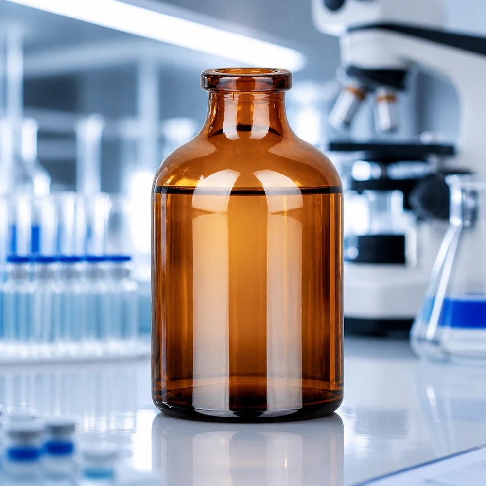 Sterile Braunglas Injektionsflasche 50ml mit zylindrischem Körper und eingezogenem Hals
