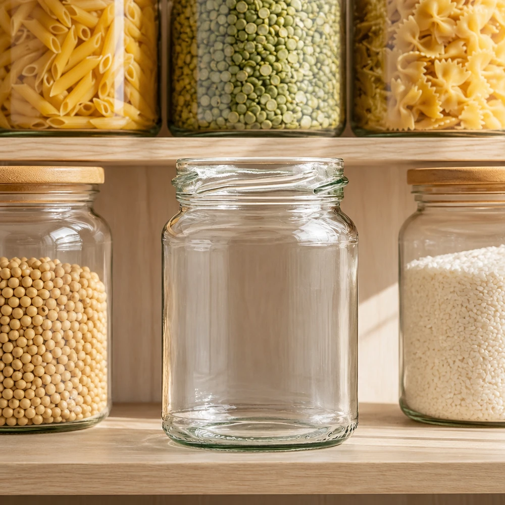 UNiTWIST Runda205 Bocal rond 205ml TO58 Bocal vide dans la cuisine avec bocaux à provisions remplis Pâtes Lentilles Riz