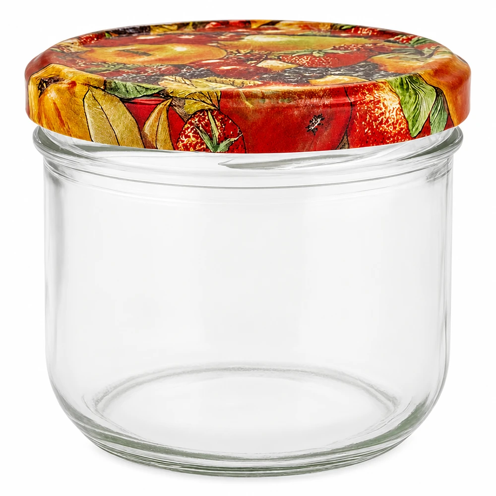 260ml Verre conique avec couvercle BasicSeal décor fruits UNiTWIST 260ml bocal en verre avec couvercle décoratif de fruits, bocal vide pour confitures et conserves