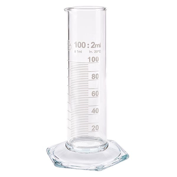Éprouvette graduée 100 ml, forme basse et graduations blanches, ISO 4788 Éprouvette graduée 100 ml, forme basse et graduations blanches, ISO 4788