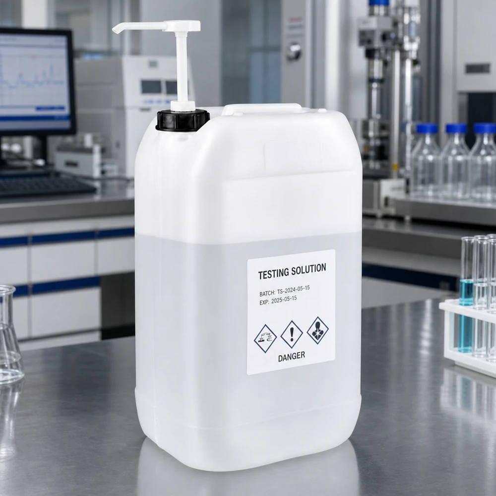 Jerrican de 15 litres avec pompe doseuse Bidon de laboratoire de 15 litres avec pompe doseuse et symboles de danger SGH pour les produits chimiques