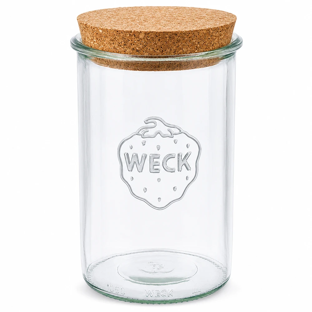 Pot de 1000 ml WECK RR100 avec couvercle en liège naturel transparent Pot à conserves avec logo WECK