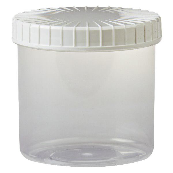 Pot en plastique transparent 375 ml + couvercle à vis blanc strié en PE, fermeture standard Pot en plastique transparent 375 ml + couvercle à vis blanc strié en PE, fermeture standard