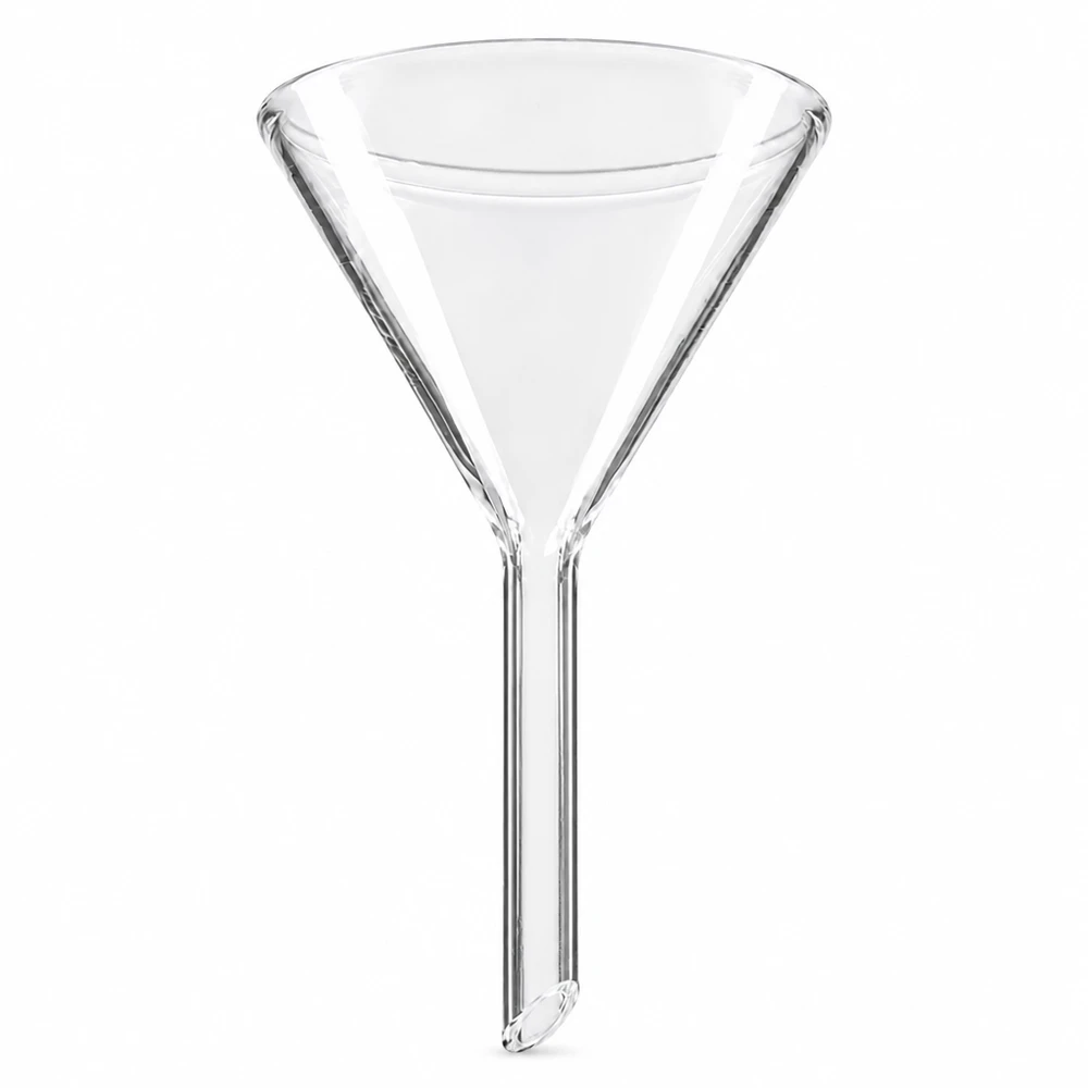 Entonnoir en verre de 50mm de diamètre en verre sodocalcique avec un angle de 60 degrés et un style court