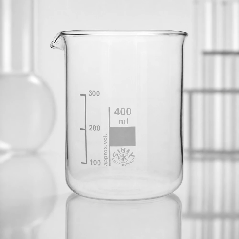 Bécher 400ml en verre borosilicate résistant à la chaleur (forme basse) Bécher de laboratoire de 400 ml de forme basse avec bec verseur pratique pour un dosage précis
