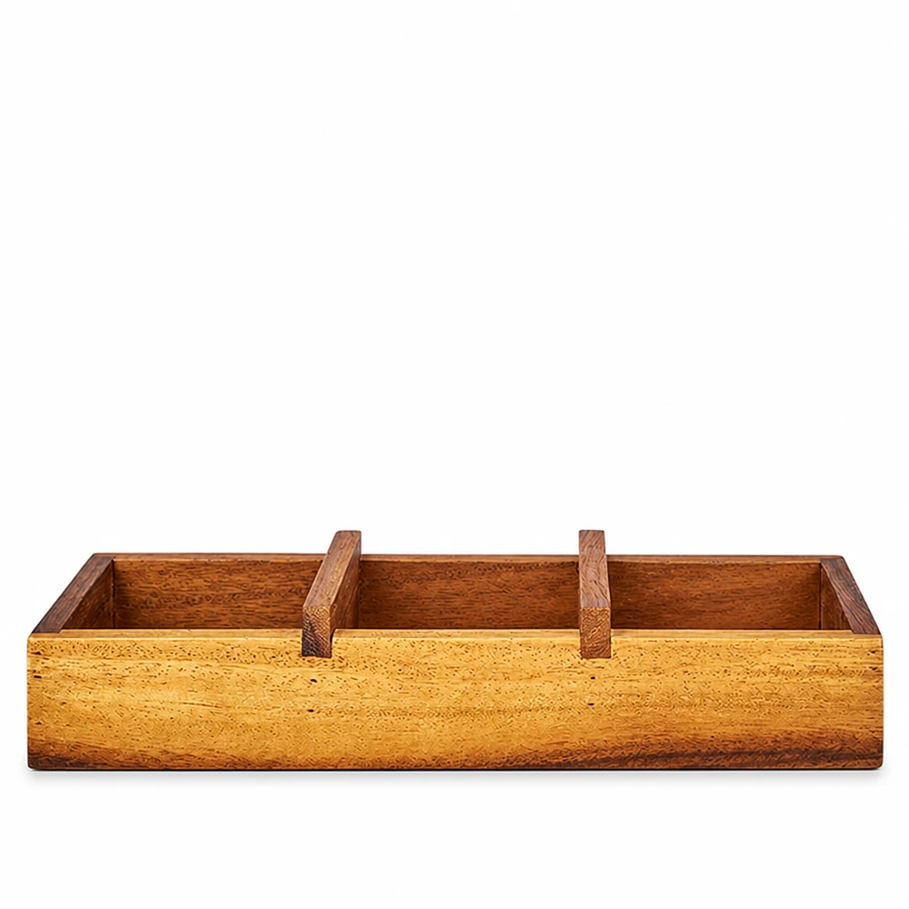 Plateau de présentation en bois daulne massif pour 3 bocaux Weck RR60 Planche de service Box3 en acacia avec trois compartiments pour les bocaux à couvercle WECK brun naturel bois rectangulaire avec poignées