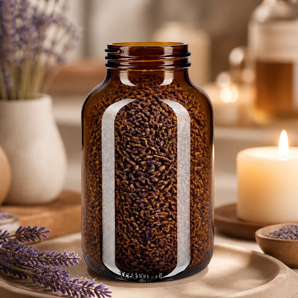 Grande bouteille en verre brun 1000ml avec bouchon à vis idéal pour les provisions de cuisine et les épices