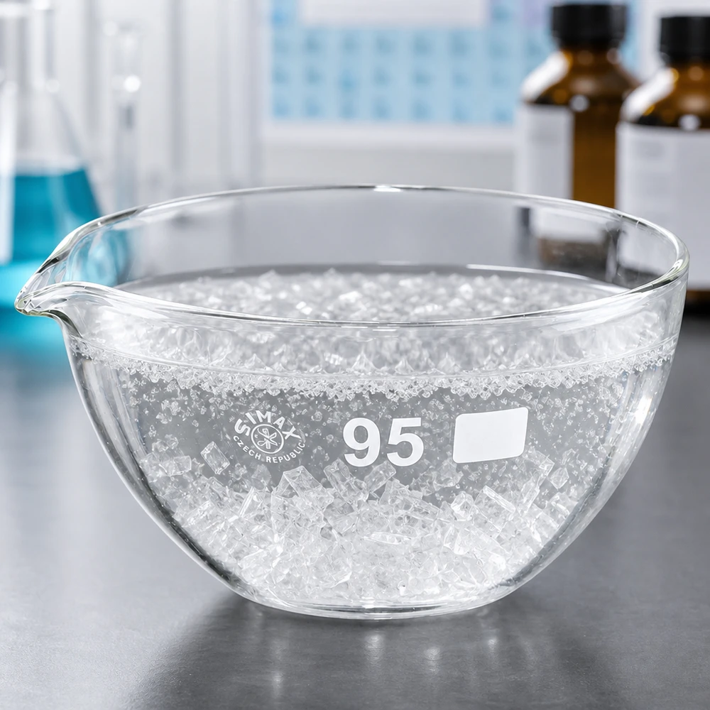 Bol en verre plat avec bec pour verser les échantillons de manière contrôlée