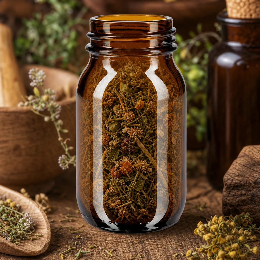 Bocal à col large en verre ambré 100 ml, goulot DIN 40, sans couvercle Bouteille en verre brun à col large 100ml pour les herbes et les infusions avec matériau de protection contre la lumière