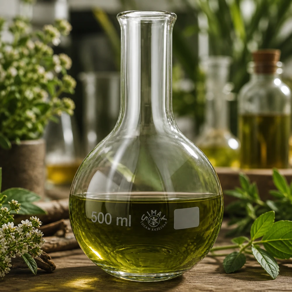 Flacon vertical 500ml forme bulbeuse avec bec verseur étroit pour un transvasement contrôlé