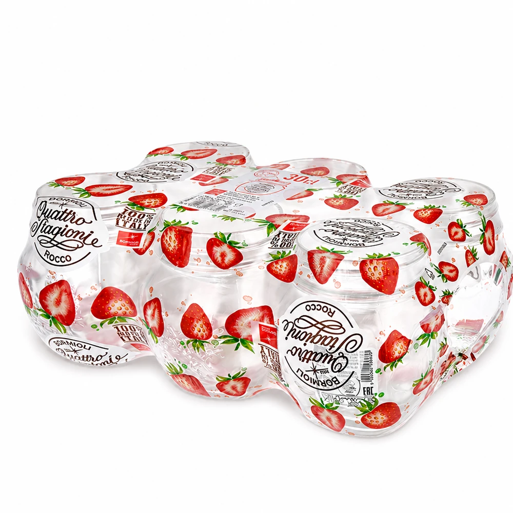 Quattro Stagioni Pots de ménage 300ml avec motif de fraise Set de 6 pots pour la cuisine et les provisions
