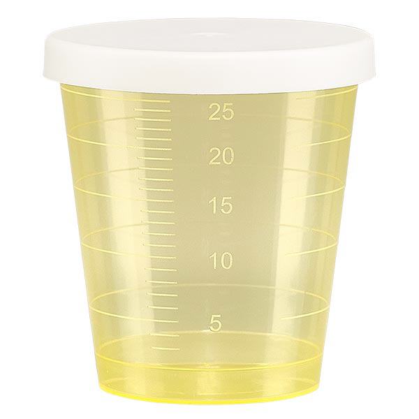 Gobelet à médicaments 30 ml + couvercle à déclic (gobelet pharmaceutique / verre à eau-de-vie) couleur : jaune Gobelet à médicaments 30 ml + couvercle à déclic (gobelet pharmaceutique / verre à eau-de-vie) couleur : jaune