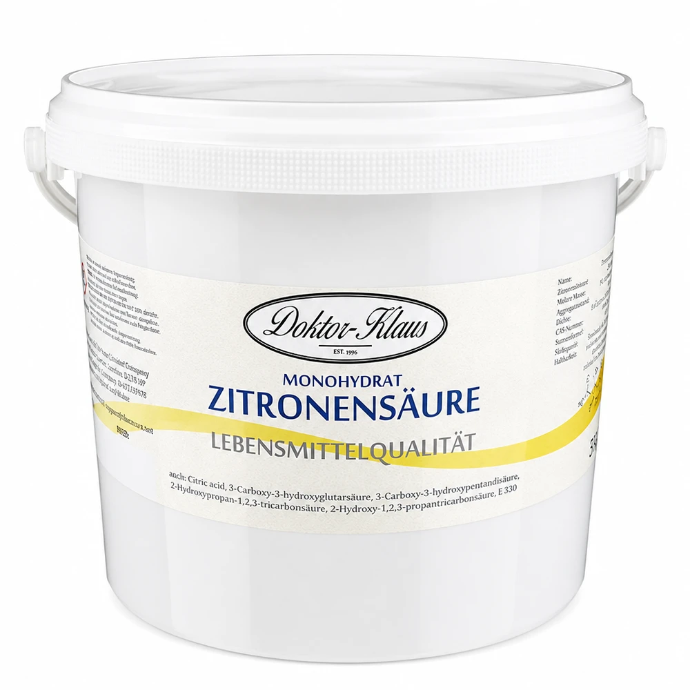5kg d'acide citrique Doktor-Klaus dans un seau blanc avec anse pour un transport facile