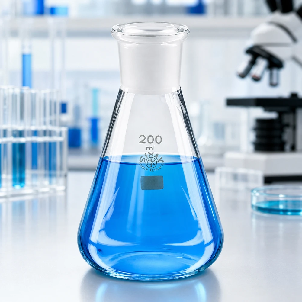 Erlenmeyer 200 ml col étroit, verre borosilicate avec rodage normalisé 29/32 Erlenmeyer 200 ml col étroit, verre borosilicate avec rodage normalisé 29/32