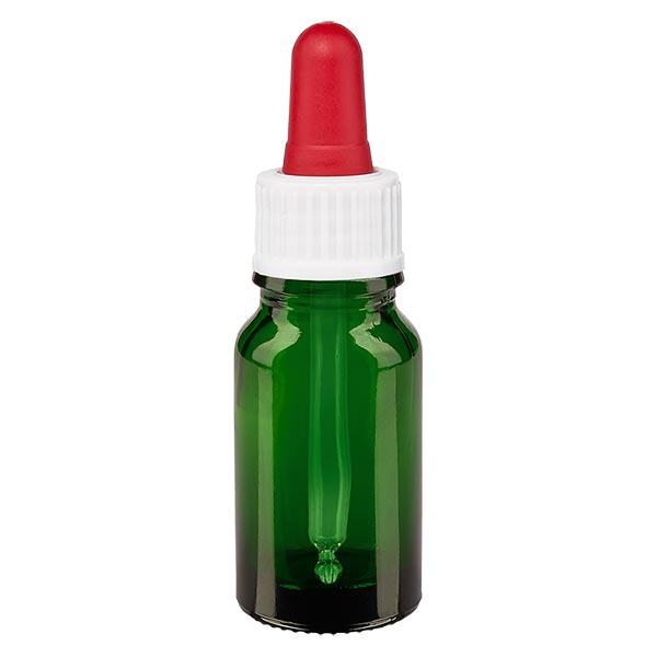 Flacon vert 10 ml + pipette rouge et blanche standard Flacon vert 10 ml + pipette rouge et blanche standard