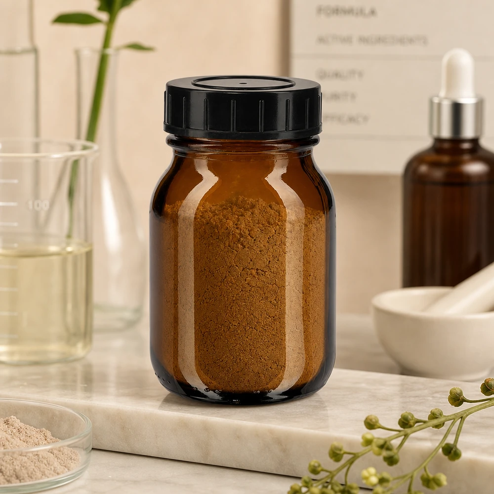 Petit flacon en verre de 75 ml à large ouverture et bouchon noir pour un remplissage facile