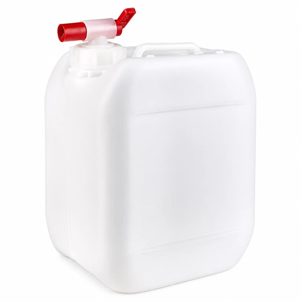 Jerrican de 5 litres avec robinet Bidon en plastique blanc de 5 litres avec robinet de vidange rouge, en HDPE