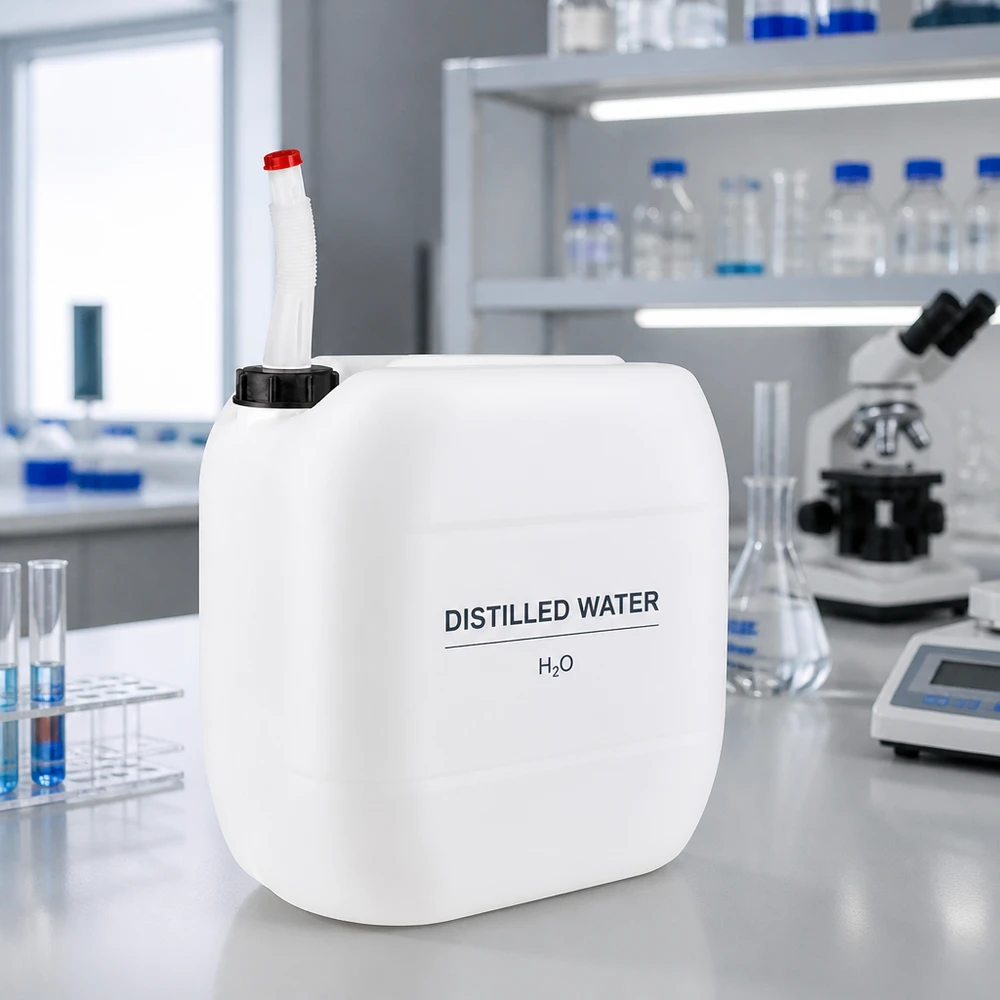 Bidon 30 litres avec tuyau d'écoulement Flex Bidon de 30 litres avec bec verseur flexible pour l'eau distillée destinée à un usage en laboratoire