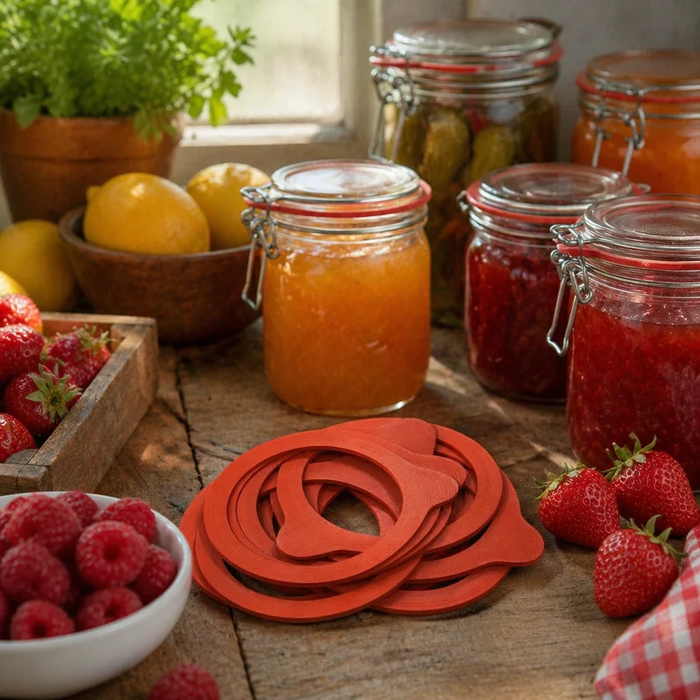 Anneau RR80 en caoutchouc naturel orange pour bocaux de confiture de fraises et de framboises.