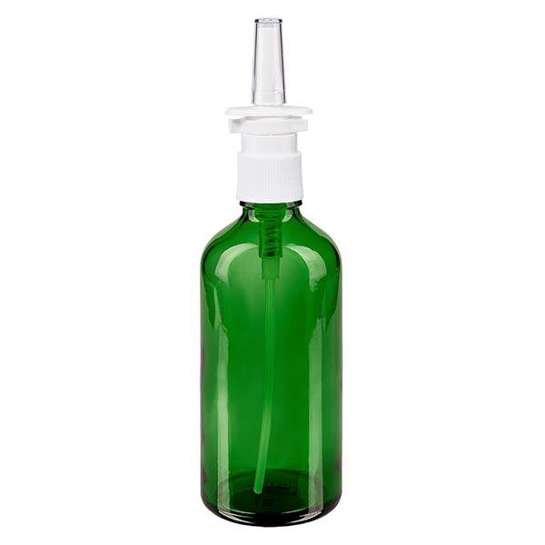 Flacon à pharmacie vert 100ml vaporisateur nasal blanc standard Flacon à pharmacie vert 100ml vaporisateur nasal blanc standard