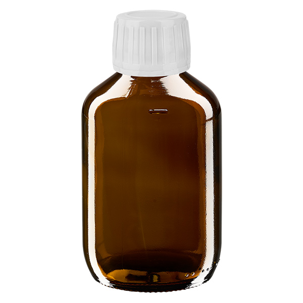 Flacon à médicaments Euro 200 brun PP28 avec bouchon à vis blanc