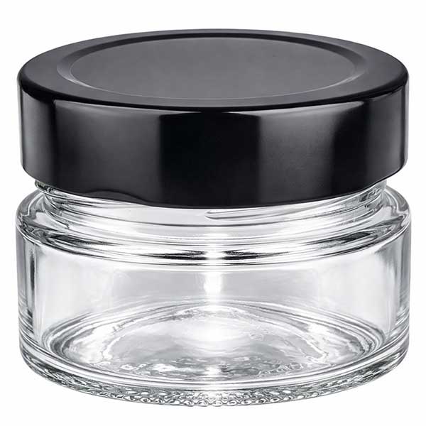 80ml Verre rond avec couvercle BasicSeal noir UNiTWIST Pot rond de 80ml avec couvercle noir BasicSeal UNiTWIST bouchon transparent vide Pot cosmétique