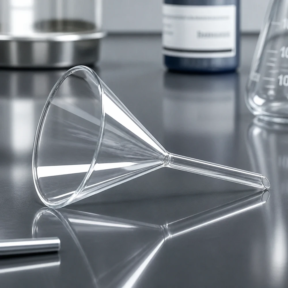 Entonnoir en verre transparent de 80 mm avec un angle de 60° pour un transvasement propre en laboratoire