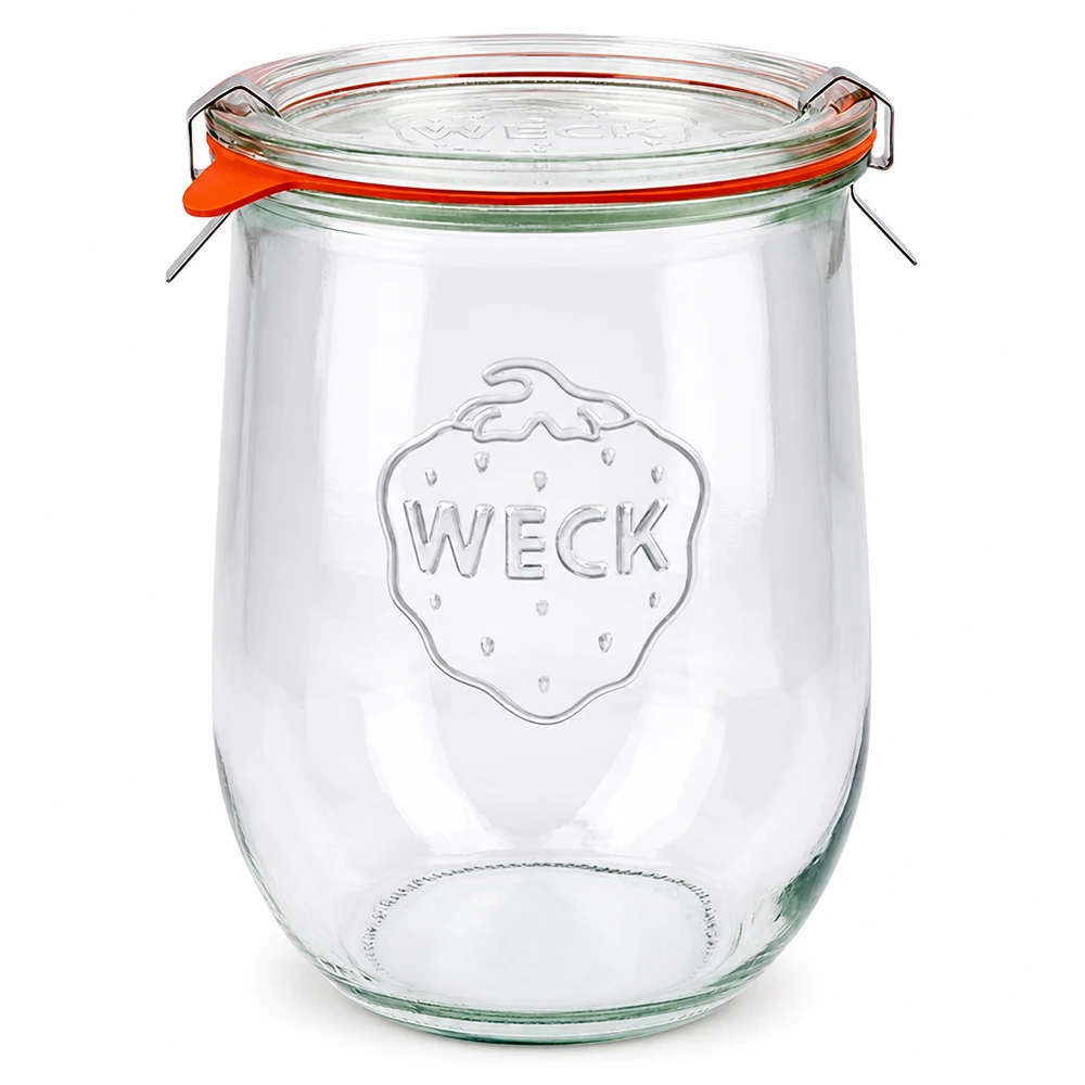 WECK Pot tulipe 1062ml RR100 Pot de conservation avec couvercle en verre Anneau en caoutchouc et pinces pour la mise en conserve et la conservation des aliments