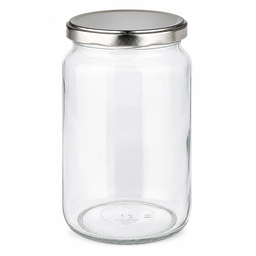Pot rond de 795ml avec couvercle argenté BasicSeal - pot vide avec couvercle métallique pour la conservation et le stockage