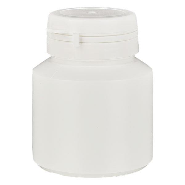 Boîte à comprimés blanche 30ml + Jaycap inviolable blanc Boîte à comprimés blanche 30ml + Jaycap inviolable blanc