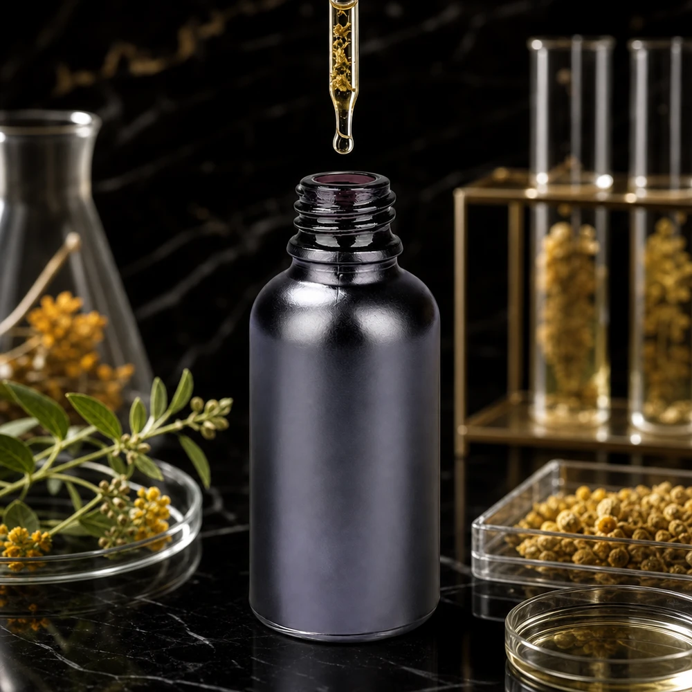 Flacon à pharmacie 30ml BlackLine UT18/30 UNiTWIST Bouteille de pharmacie en verre violet BlackLine 30ml avec bouchon UT18/30 protège des effets nocifs de la lumière