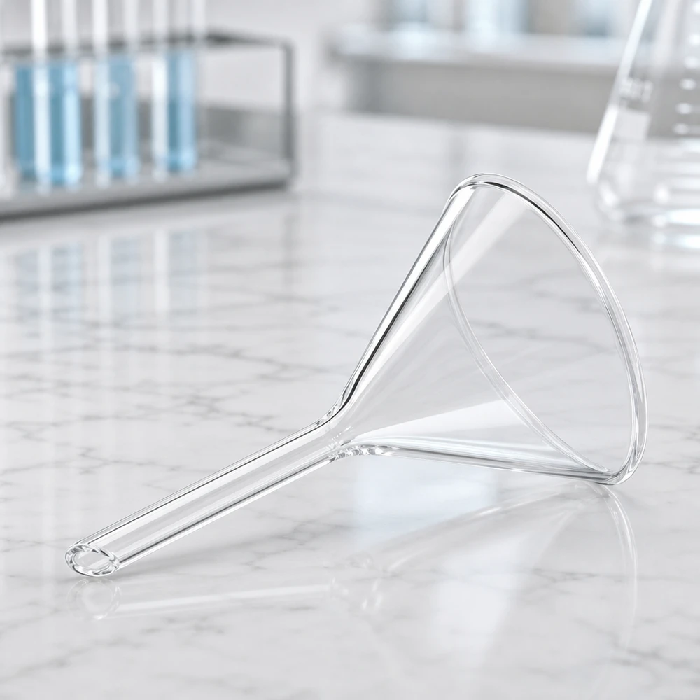 Entonnoir Ø 55mm - verre sodocalcique - angle 60° Entonnoir en verre de précision de 55 mm de diamètre en verre sodo-calcique de haute qualité pour les applications de laboratoire