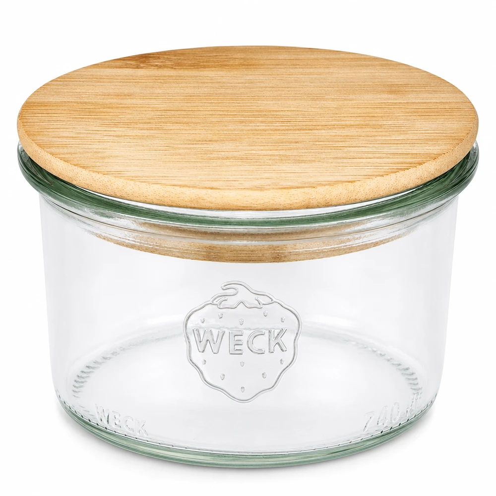 200ml bocal conique WECK RR80 avec couvercle en bois WECK Pot de 200ml RR80 avec couvercle en bois de bambou Pot de conservation transparent rond pour la cuisine et les provisions