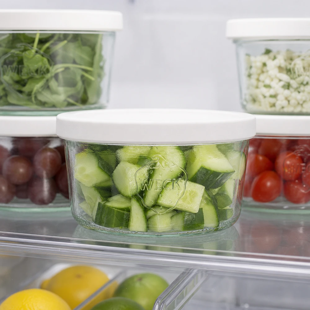 165ml bocal conique avec couvercle fraîcheur WECK RR80 WECK 165ml pot renversé RR80 avec cornichons dans le réfrigérateur pour la conservation Meal-Prep des aliments frais