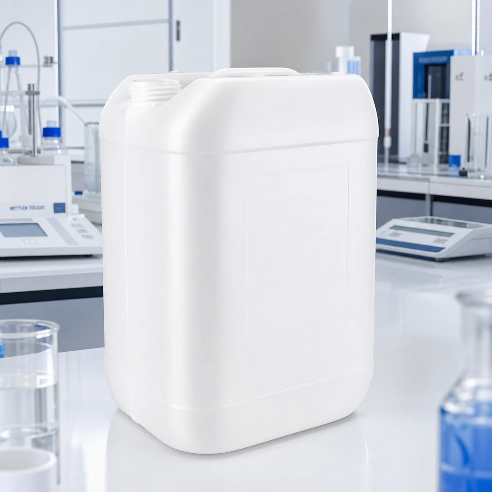 Bidon robuste en PEHD de 25 litres, sans couvercle, doté d'une large ouverture de remplissage, destiné aux applications de laboratoire