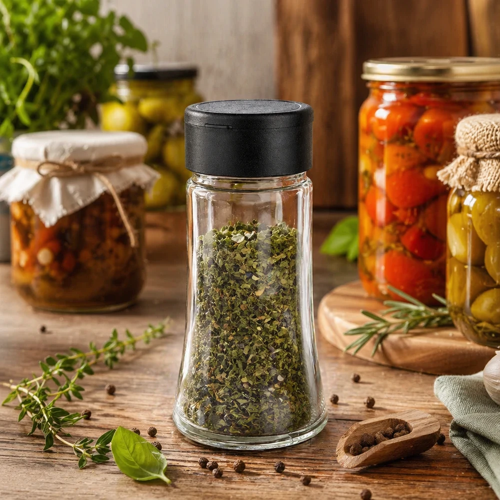 Pot à sel/épices 95 ml avec saupoudreuse, noir