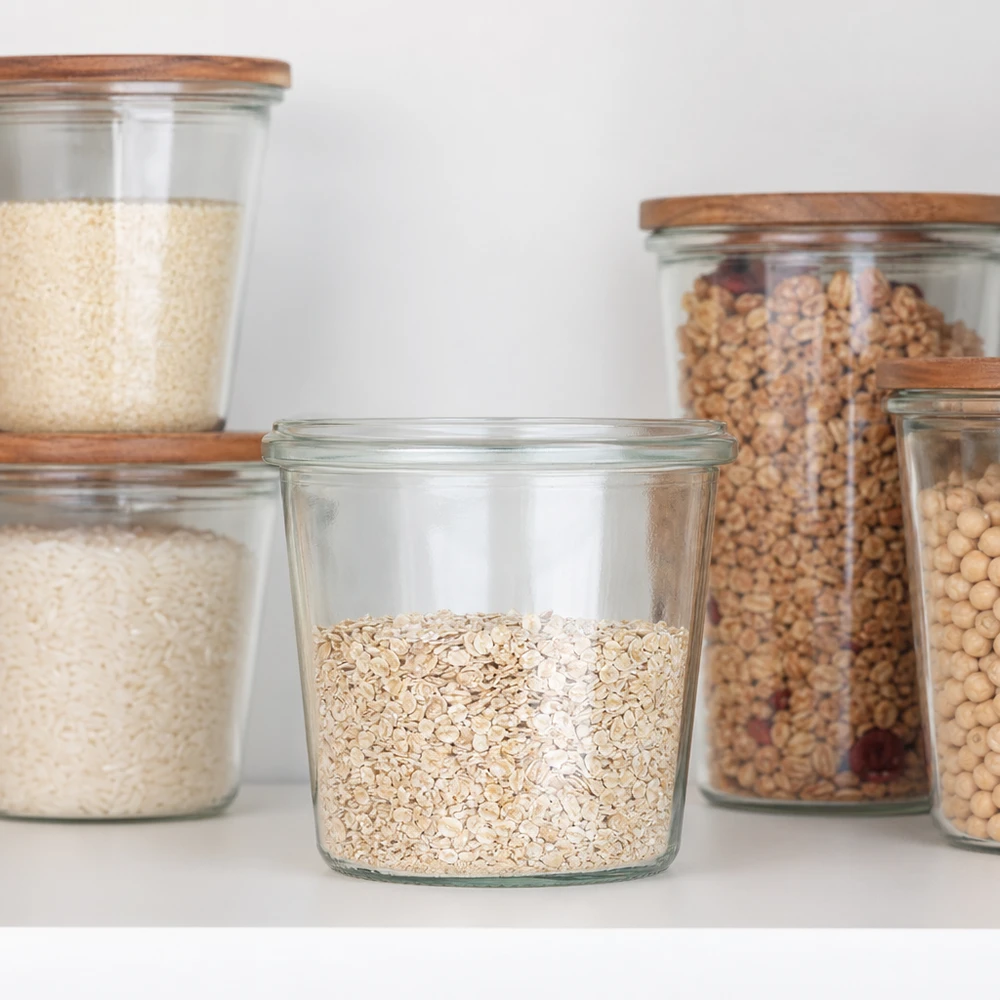 Bocal WECK RR40 de 35 ml WECK Sturzglas 35ml RR40 mit Holzdeckel zur stilvollen Aufbewahrung von Gewürzen und kleinen Lebensmitteln in der Küche